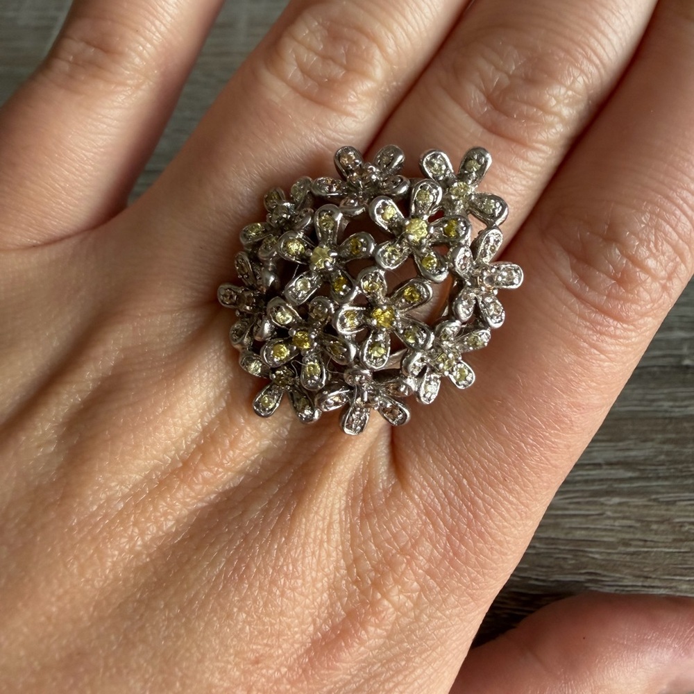 Flower Ring Sterling  Silver 925 Size 8 Massive,  Vintage